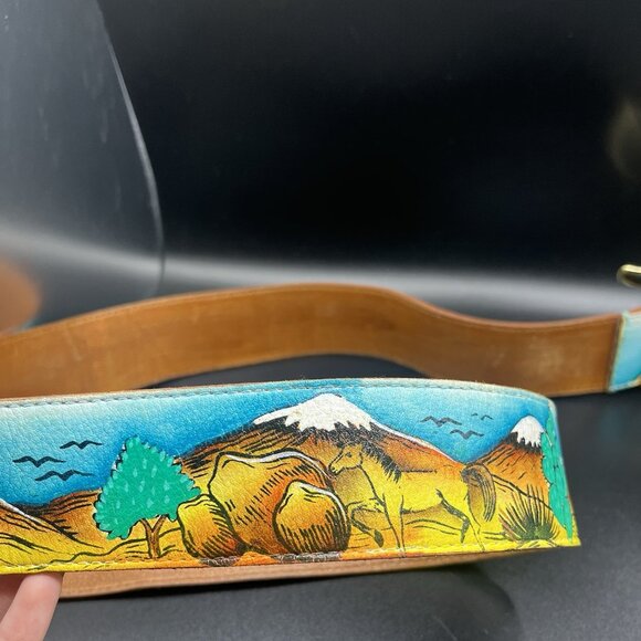 VTG 90s Hand Painted Leather Belt Southwestern Desert Horse Cowgirl L/XL Western main image 4